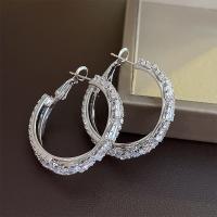 Brass Hoop Earring fashion jewelry & micro pave cubic zirconia & for woman & with rhinestone silver color nickel lead & cadmium free Sold By Pair