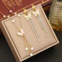 Fashion Stainless Steel Jewelry Sets 316 Stainless Steel with Plastic Pearl with 1.97inch extender chain Butterfly plated fashion jewelry & for woman nickel lead & cadmium free Length Approx 15.75 Inch Sold By PC