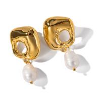 Stainless Steel Drop Earring 304 Stainless Steel with Freshwater Pearl 18K gold plated fashion jewelry & for woman golden Sold By Pair
