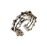 Серебро 925 пробы Манжеты палец кольцо, Звезда, плакированный цветом под старое серебро, регулируемый & инкрустированное микро кубического циркония & Женский, размер:5.5-7.5, продается PC