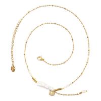 Titanium Steel Necklace with Freshwater Pearl with 2inch extender chain real gold plated fashion jewelry & for woman Length Approx 16.5 Inch Sold By PC