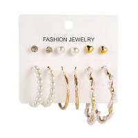 Zinc Alloy Drop Earrings with Plastic Pearl gold color plated 6 pieces & fashion jewelry & for woman & with rhinestone two different colored Sold By Set