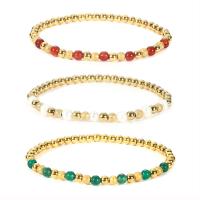 Stainless Steel Jewelry Bracelet 304 Stainless Steel with Green Agate & Red Agate & Freshwater Pearl Round Vacuum Ion Plating fashion jewelry & elastic & for woman 4mm Length Approx 17.6 cm Sold By PC