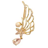 Fashion Brooch Jewelry Brass with Plastic Pearl Wing Shape plated fashion jewelry & micro pave cubic zirconia & for woman nickel lead & cadmium free Sold By PC
