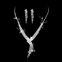 Conjuntos de joyería Rhinestone, diamantes de imitación, con cadena de la garra de latón, chapado en color de plata, 2 piezas & para mujer, claro, 45mm, longitud aproximado 45 cm, Vendido por Set