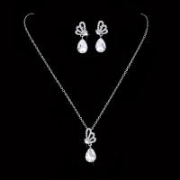 Rhinestone Jewelry Sets with brass claw chain Teardrop silver color plated 2 pieces & fashion jewelry & for woman clear 35mm Length Approx 48 cm Sold By Set