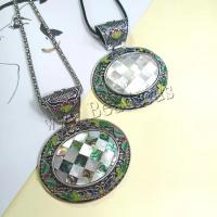Zinc Alloy Pendants with Shell Round plated DIY nickel lead & cadmium free Sold By PC