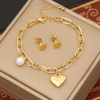 304 rostfritt stål Smycken Set, med Plast Pearl, Hjärta, guldfärg pläterade, olika stilar för val & för kvinna, Säljs av PC