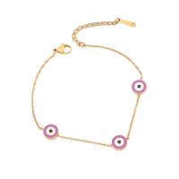 304 Stainless Steel Bracelet with 2inch extender chain Evil Eye gold color plated for woman & enamel Length Approx 7 Inch Sold By PC