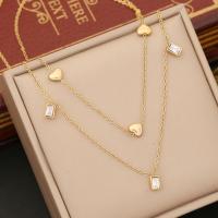 304 Stainless Steel Jewelry Set Heart gold color plated Double Layer & oval chain & micro pave cubic zirconia & for woman Sold By PC
