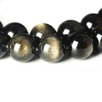 Gemstone smykker perler, guld Obsidian, Runde, poleret, Naturligt & du kan DIY & forskellig størrelse for valg, Solgt Per 39 cm Strand