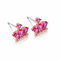 Brass Stud Earring with Cubic Zirconia Crown plated fashion jewelry & for woman nickel lead & cadmium free Sold By Pair