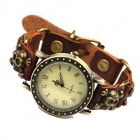Zegarek unisex, Sznur z krowiej skóry, ze Szkło & Stop cynku, Ręcznie robione, biżuteria moda & dla obu płci, brązowy, 12mm, długość 25 cm, sprzedane przez PC
