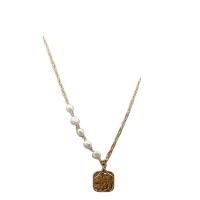Přírodní Sladkovodní Pearl náhrdelník, Titanium ocel, s Sladkovodní Pearl, skutečný pozlacené, módní šperky & různé styly pro výběr & pro ženy, zlatý, Délka Cca 65 cm, Prodáno By PC