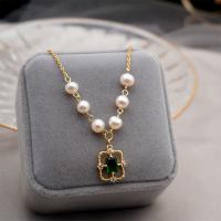 Přírodní Sladkovodní Pearl náhrdelník, Titanium ocel, s Sladkovodní Pearl & Mosaz, skutečný pozlacené, módní šperky & různé styly pro výběr & pro ženy & se zirkony, dvě různé barevné, Délka 43 cm, Prodáno By PC