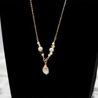 Freshwater Pearl Brass Necklace with Freshwater Pearl with 6cm extender chain real gold plated fashion jewelry & for woman two different colored Length 65 cm Sold By PC