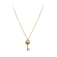 Natural Freshwater Pearl Necklace Titanium Steel with Freshwater Pearl & Brass with 6cm extender chain Key real gold plated fashion jewelry & for woman & with rhinestone Length 45 cm Sold By PC
