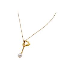 Natural Freshwater Pearl Necklace Titanium Steel with Freshwater Pearl with 5.5cm extender chain real gold plated fashion jewelry & for woman two different colored Length 40 cm Sold By PC