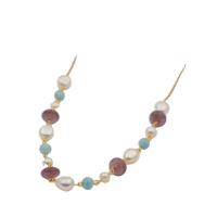 Natural Freshwater Pearl Necklace Titanium Steel with Freshwater Pearl with 6cm extender chain real gold plated fashion jewelry & imitation gemstone & for woman two different colored Sold Per 42 cm Strand