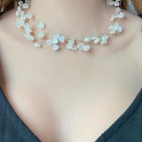 Ijzeren halskettingen, Ijzer, met Plastic Pearl, met 7cm extender keten, Hart, mode sieraden, wit, Lengte 38 cm, Verkocht door PC