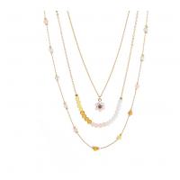 Multi Layer Necklace Alloy with Glass Beads & Freshwater Pearl & Rhinestone & for woman gold Sold By Strand
