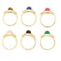 Messing Manchet Finger Ring, met Edelsteen, echt goud verguld, verschillende materialen voor de keuze & verstelbaar & voor vrouw, Maat:5.5, Verkocht door PC