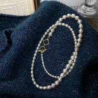 Colar de pérolas de água doce Cadeia Sweater, with Liga de cobre, joias de moda & para mulher, branco, comprimento Aprox 80 cm, vendido por PC