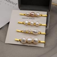 Hair Slide Freshwater Pearl with Brass real gold plated fashion jewelry & for woman two different colored nickel lead & cadmium free 60mm Sold By PC
