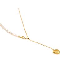 Přírodní Sladkovodní Pearl náhrdelník, Titanium ocel, s Sladkovodní Pearl, skutečný pozlacené, módní šperky & pro ženy, zlatý, Délka 51 cm, Prodáno By PC