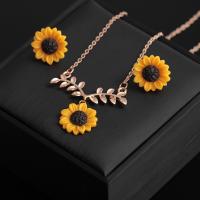 Fashion Stainless Steel Jewelry Sets 304 Stainless Steel with Glass with 1.97inch extender chain Sunflower fashion jewelry & for woman 37*38mm 19mm Length Approx 18.9 Inch Sold By PC