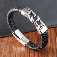 PU Leather Cord Bracelets with 304 Stainless Steel polished vintage & for man black Length 21 cm Sold By PC