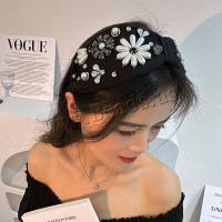 Haarbanden, Doek, met Plastic Pearl, Bloem, mode sieraden & met strass, wit, 59x113x132mm, Verkocht door PC