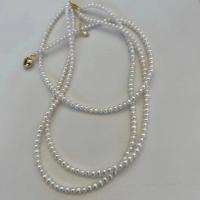 Naszyjnik z łańcuszka ze swetra z perłą słodkowodą, Perła naturalna słodkowodna, ze Stop miedzi, 14K wypełnione złotem, biżuteria moda & dla kobiety, biały, 6-7mm, długość około 40-45 cm, sprzedane przez PC