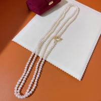 Gėlavandenių perlų Megztinis grandinės karoliai, Gėlo vandens perlų, su Vario lydinys, 14K auksu užpildytas, Bižuterijos & įvairaus ilgio pasirinkimo & moters, baltas, 4-5mm, Pardavė PC