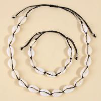 Shell Jewelry Sets bracelet & necklace with Knot Cord with 5cm extender chain 2 pieces & Adjustable & fashion jewelry & for woman white 16mm Length Approx 17 cm Approx 33 cm Sold By Set