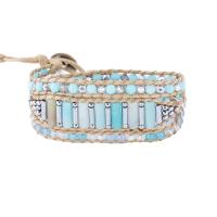 Natural Amazonite Bracelets ​Amazonite​ with Wax Cord & Hematite & Crystal & Zinc Alloy silver color plated fashion jewelry & multilayer & Unisex mixed colors Length Approx 51 cm Sold By PC