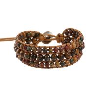 Natural Tiger Eye Bracelets with leather cord & Picasso Jasper & Zinc Alloy silver color plated fashion jewelry & multilayer & Unisex mixed colors Length Approx 51 cm Sold By PC
