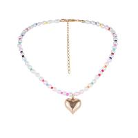 Collar de perlas de plástico, Perlas plásticas, con Seedbead & aleación de zinc, Corazón, Joyería & para mujer, 24x21mm, longitud aproximado 15.75 Inch, Vendido por UD