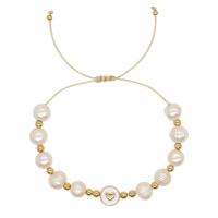 Plastic Pearl Bracelet with Polyester Cord & Zinc Alloy gold color plated & for woman Length Approx 11 Inch Sold By PC