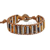 Natural Tiger Eye Bracelets with leather cord & Hematite & Zinc Alloy silver color plated fashion jewelry & Unisex mixed colors Length Approx 17 cm Sold By PC