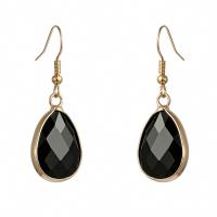 Agate Earring Black Agate with Brass & 304 Stainless Steel Teardrop Vacuum Ion Plating fashion jewelry & for woman & faceted black Sold By Pair