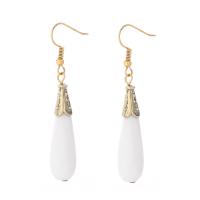 Natural Gemstone Earrings Dyed Marble with Brass & 304 Stainless Steel Teardrop Vacuum Ion Plating vintage & fashion jewelry & for woman white 15-80mm Sold By Pair