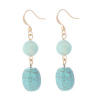 Turquoise Earring Natural Turquoise with ​Amazonite​ & 304 Stainless Steel barrel Vacuum Ion Plating fashion jewelry & for woman blue 15-80mm Sold By Pair