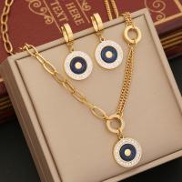 304 Stainless Steel Jewelry Set Evil Eye gold color plated & for woman & enamel & with rhinestone Sold By PC