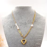Přírodní Sladkovodní Pearl náhrdelník, Titanium ocel, s Sladkovodní Pearl, skutečný pozlacené, módní šperky & pro ženy, zlatý, Délka 47 cm, Prodáno By PC