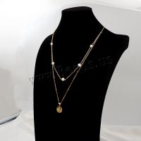 Naszyjnik z naturalnych pereł słodkowodnych, Titantium stali, ze Perła naturalna słodkowodna, Platerowane prawdziwym złotem, Podwójna warstwa & biżuteria moda & dla kobiety, złoty, długość 44.5 cm, sprzedane przez PC