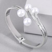 Zinc Alloy Bangle with Plastic Pearl Round plated fashion jewelry & for woman nickel lead & cadmium free 9mm Inner Approx 62mm Sold By PC