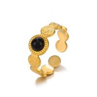 304 Stainless Steel Cuff Finger Ring with Gemstone gold color plated & adjustable & for woman US Ring Sold By PC