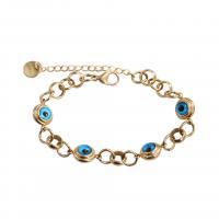 Titanium Steel Bracelet with Glass with 2inch extender chain Evil Eye real gold plated fashion jewelry & Unisex Length Approx 6.3 Inch Sold By PC