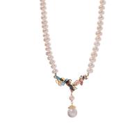 Přírodní Sladkovodní Pearl náhrdelník, s Přírodní Quartz & Mosaz, s 4cm extender řetězce, barva pozlacený, módní šperky & pro ženy, multi-barevný, 40x47mm, Prodáno za 44 cm Strand